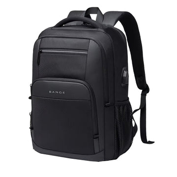BANGE Atlas Tech Pack in black waterproof durable oxford fabric with sleek silhouette built in USB charging port and padded laptop compartment showcasing durable modern utility and tech ready design for everyday movement