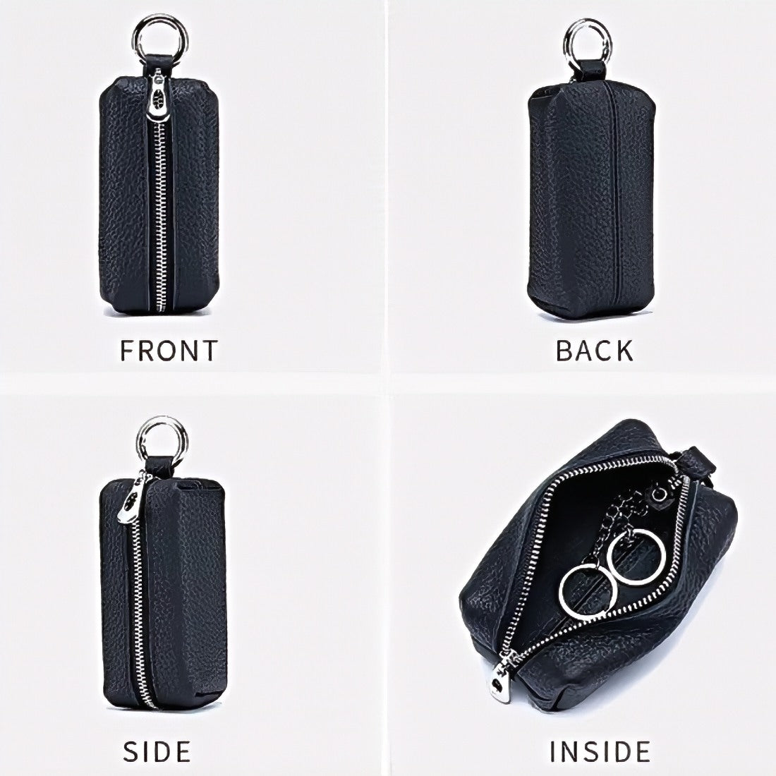 black pocket trio close up leather grain accessory 4 angle views for leather clutch bags