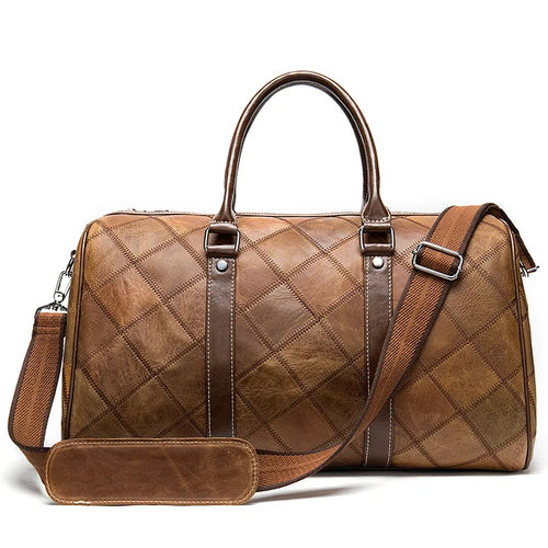 crossline leather duffle Brown quilted leather duffel bag with an adjustable removable shoulder strap leather travel bag