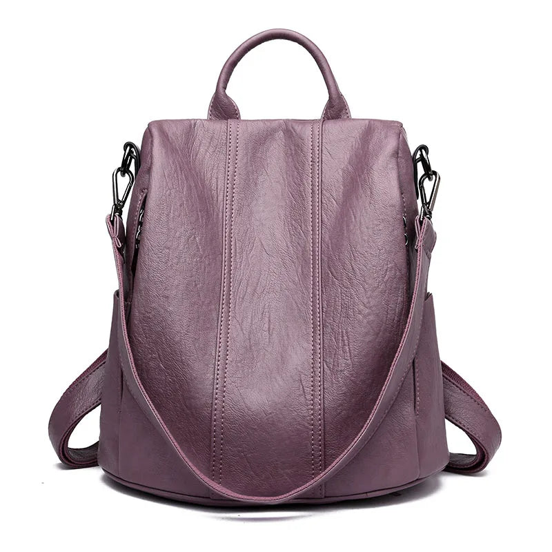 Urban Ease Backpack women's vegan leather backpack with silver hardware in mauve with top handle and adjustable straps
