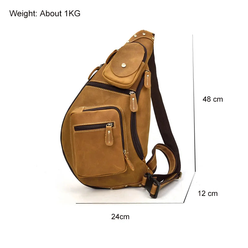 Heritage Nomad Sling men’s leather crossbody sling bag in brown with multiple zip pockets and adjustable strap