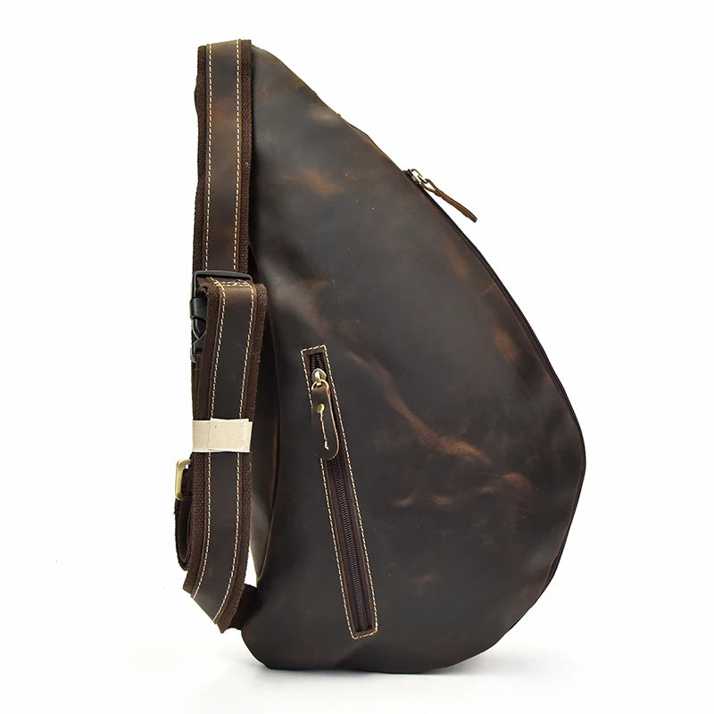 Heritage Nomad Sling men's brown crazy horse leather crossbody sling bag with adjustable strap and zipper pocket