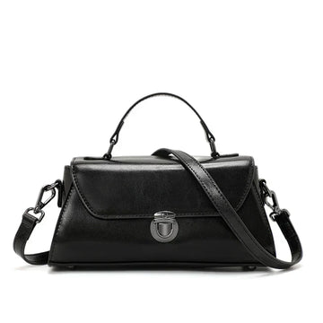 Metro Fold Carry premium black luxury leather compact tote with silver hasp buckle