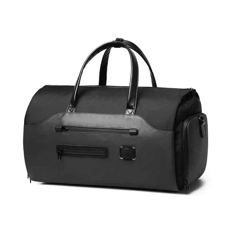 waterproof mens weekender bag grey black color axis travel companion multiple angles of spacious storage options