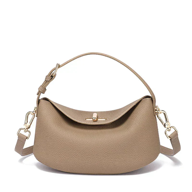 Timeless Arc Tote in taupe premium leather front view women’s tote