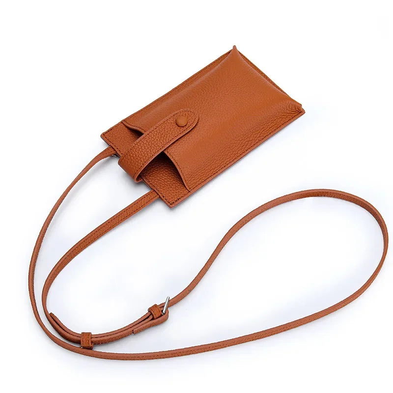 City Snap Carry brown womens genuine leather phone crossbody bag snap front phone pocket adjustable shoulder strap compact leather wallet crossbody leather tote