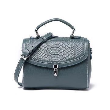 Luxe  Croc  Carry in blue croc-embossed genuine leather upscale women’s clutch with detachable adjustable strap