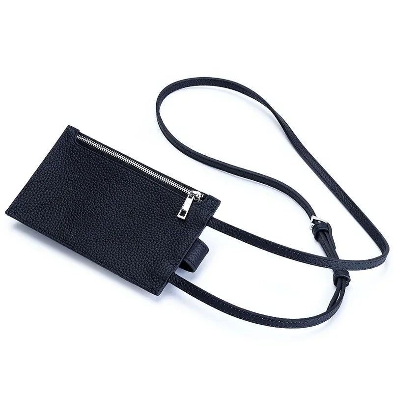 City Snap Carry black womens genuine leather phone crossbody bag silver hardware detail metal zipper pull compact leather wallet crossbody small leather tote