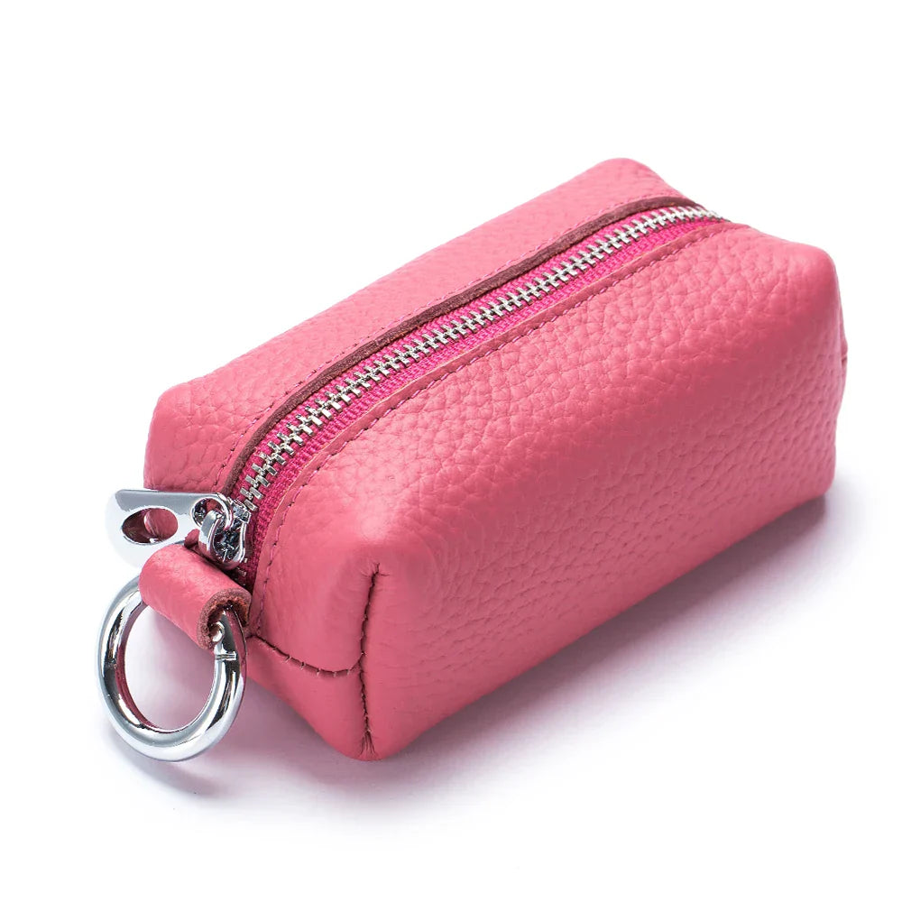 pink pocket trio leather mini wallet fits in a leather tote bag