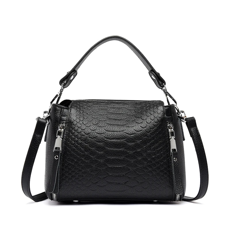 Timeless Zip Carry women's black textured leather shoulder and crossbody bag with top handle