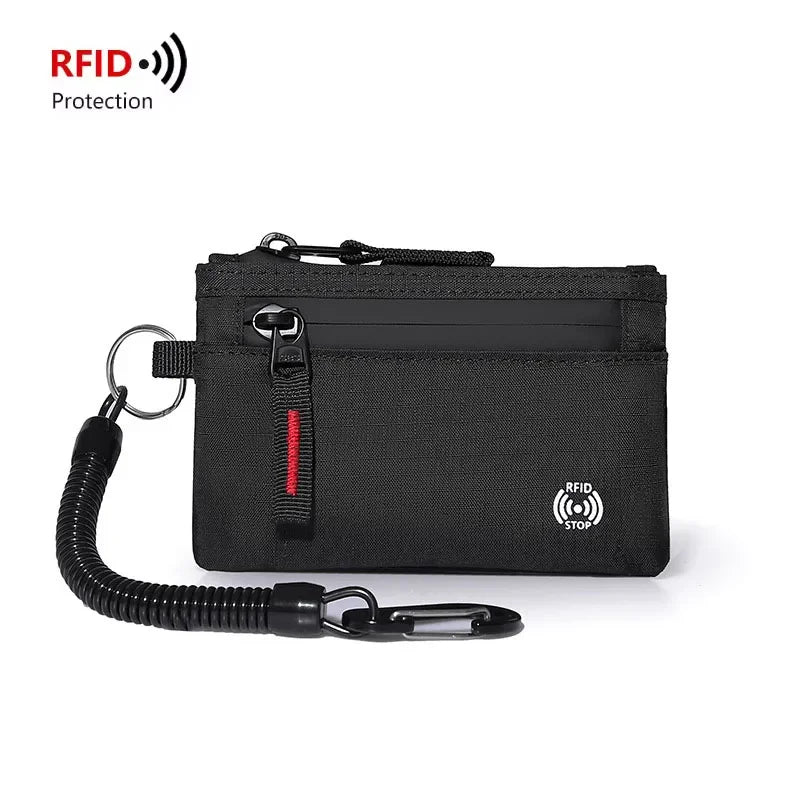 axis cardcase rfid nylon card holder wallet with d ring clip red zipper