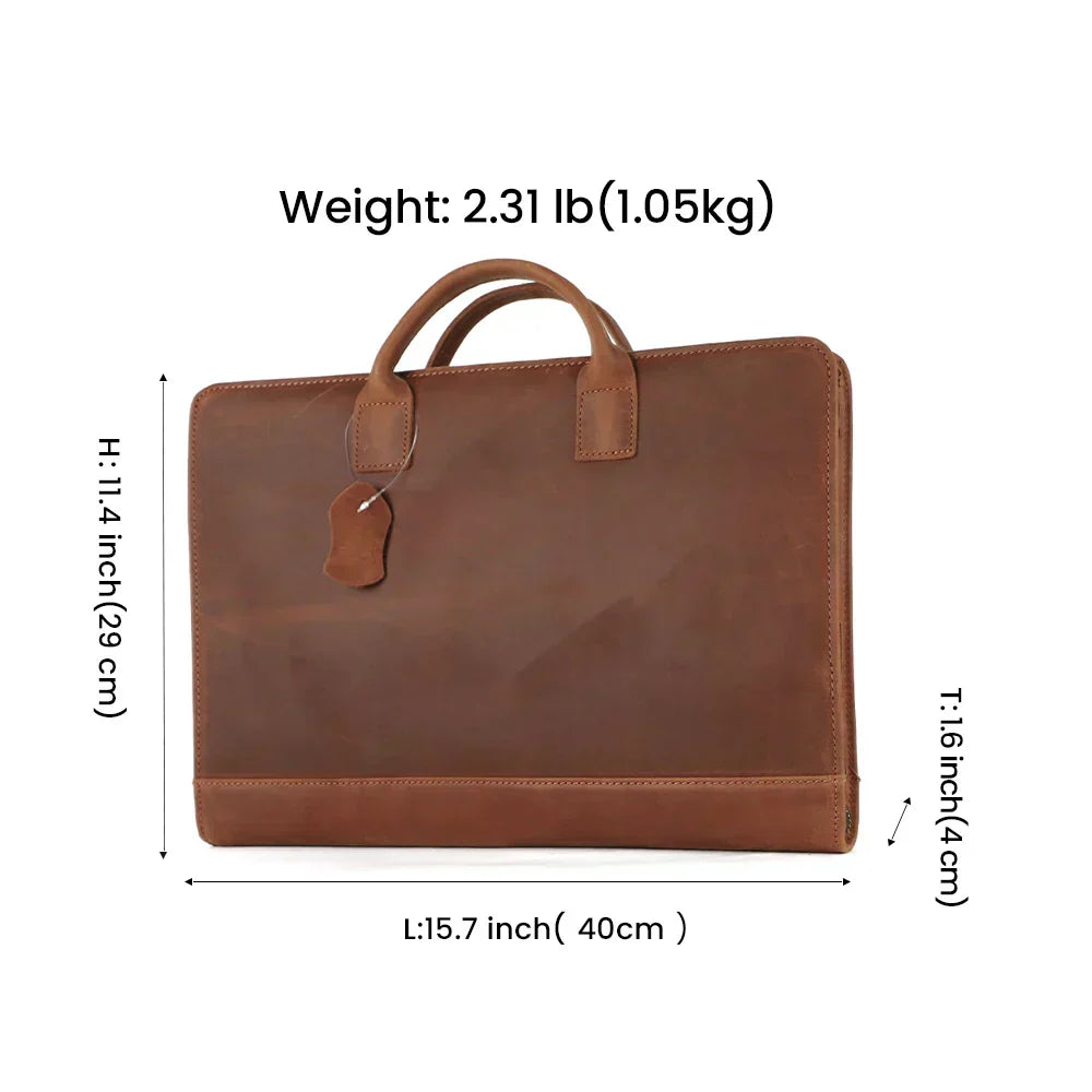 Heritage Ledger Brief luxury leather business briefcase in brown measurements