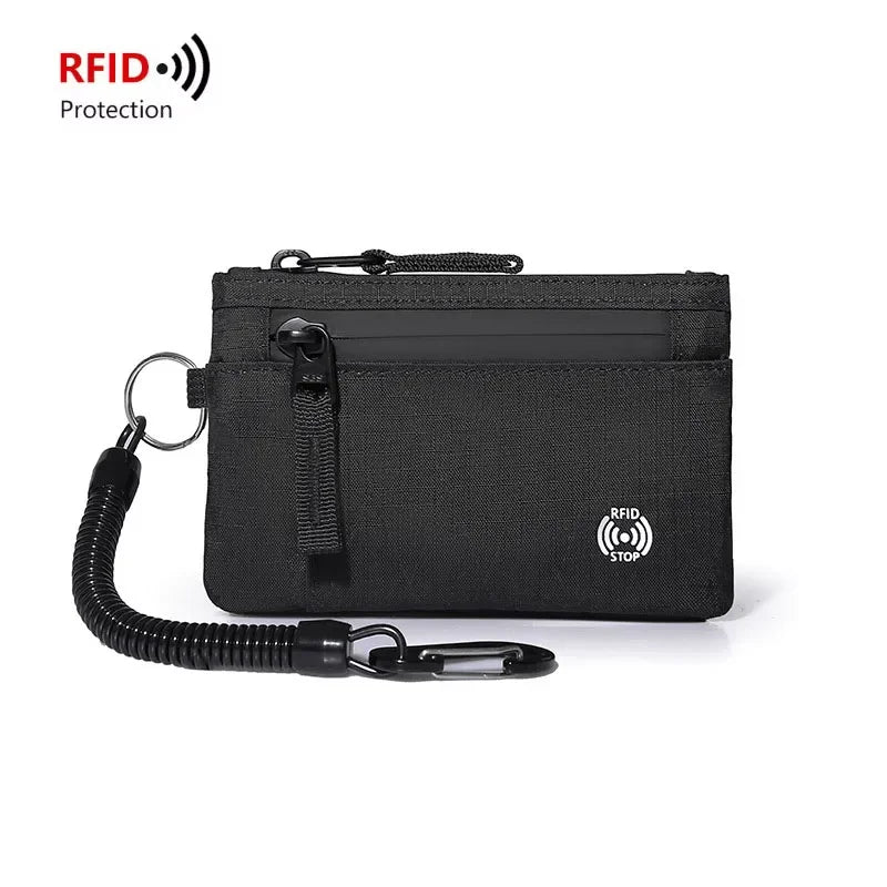 axis cardcase nylon card holder rfid wallet with d ring clip black