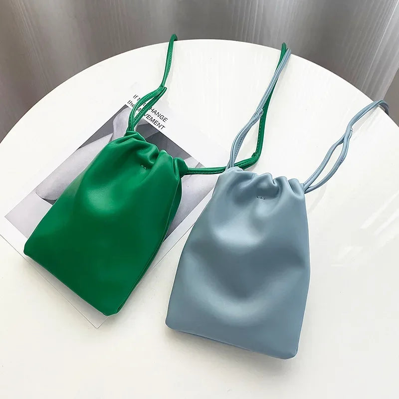 dark green and blue drawstring pouches vegan leather bags leather shoulder bags