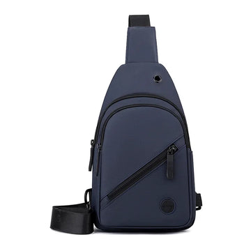 Active Axis Crossbody in blue shown upright, durable upscale nylon crossbody bag with smart organization and versatile spacious design