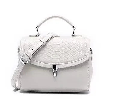 Luxe  Croc  Carry in white croc finish real leather handbag detail with detachable adjustable strap