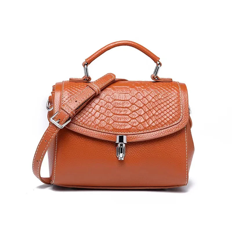 Luxe  Croc  Carry in orange croc finish premium real leather handbag detail with detachable adjustable strap
