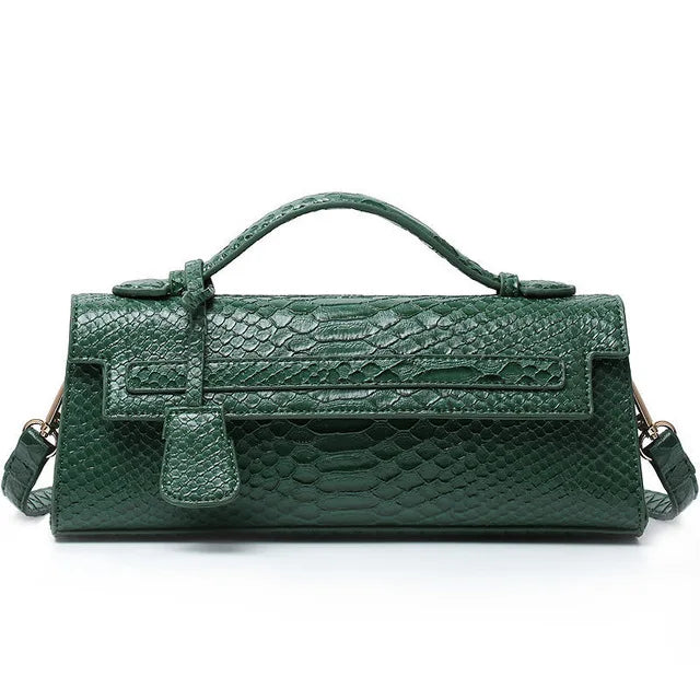 Timeless Elle Petite upscale petite handbag in green snake embossed texture – couture-inspired design