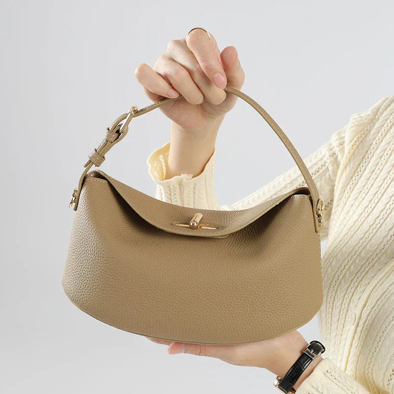 Timeless Arc Tote in taupe real leather handheld luxury bag