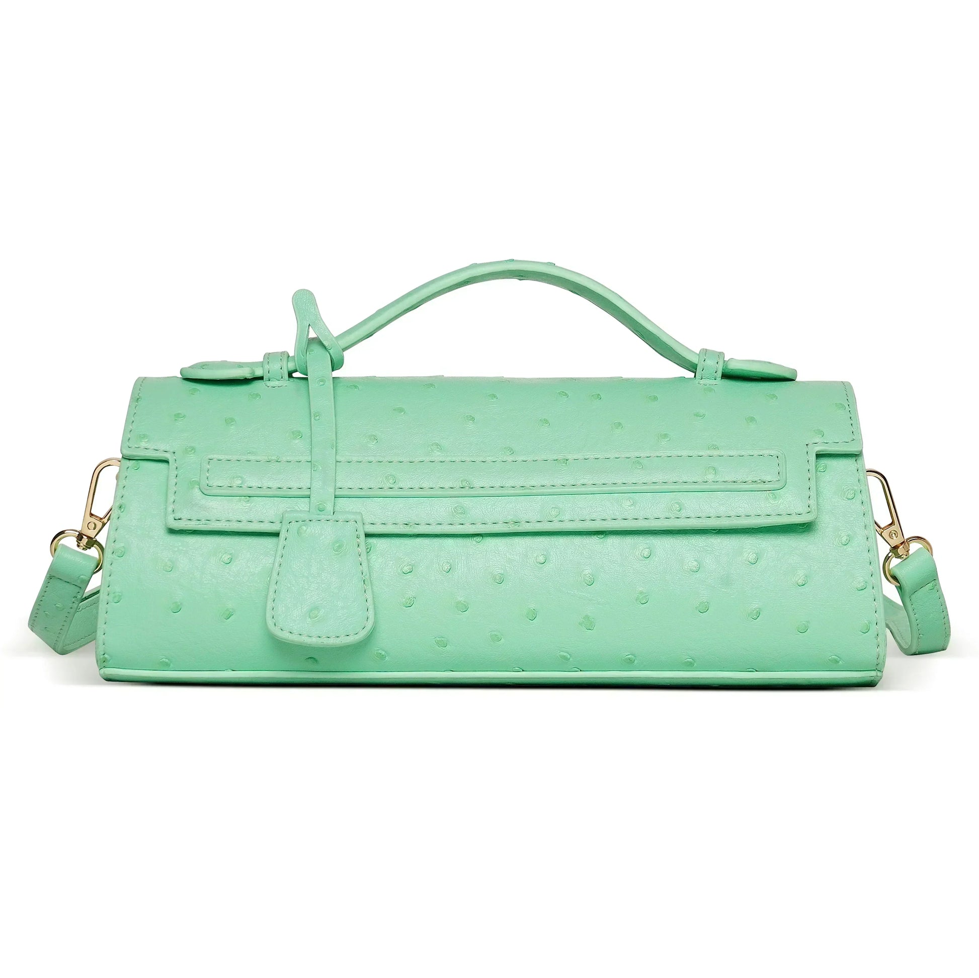 Timeless Elle Petite upscale vegan leather crossbody bag in mint green ostrich premium texture