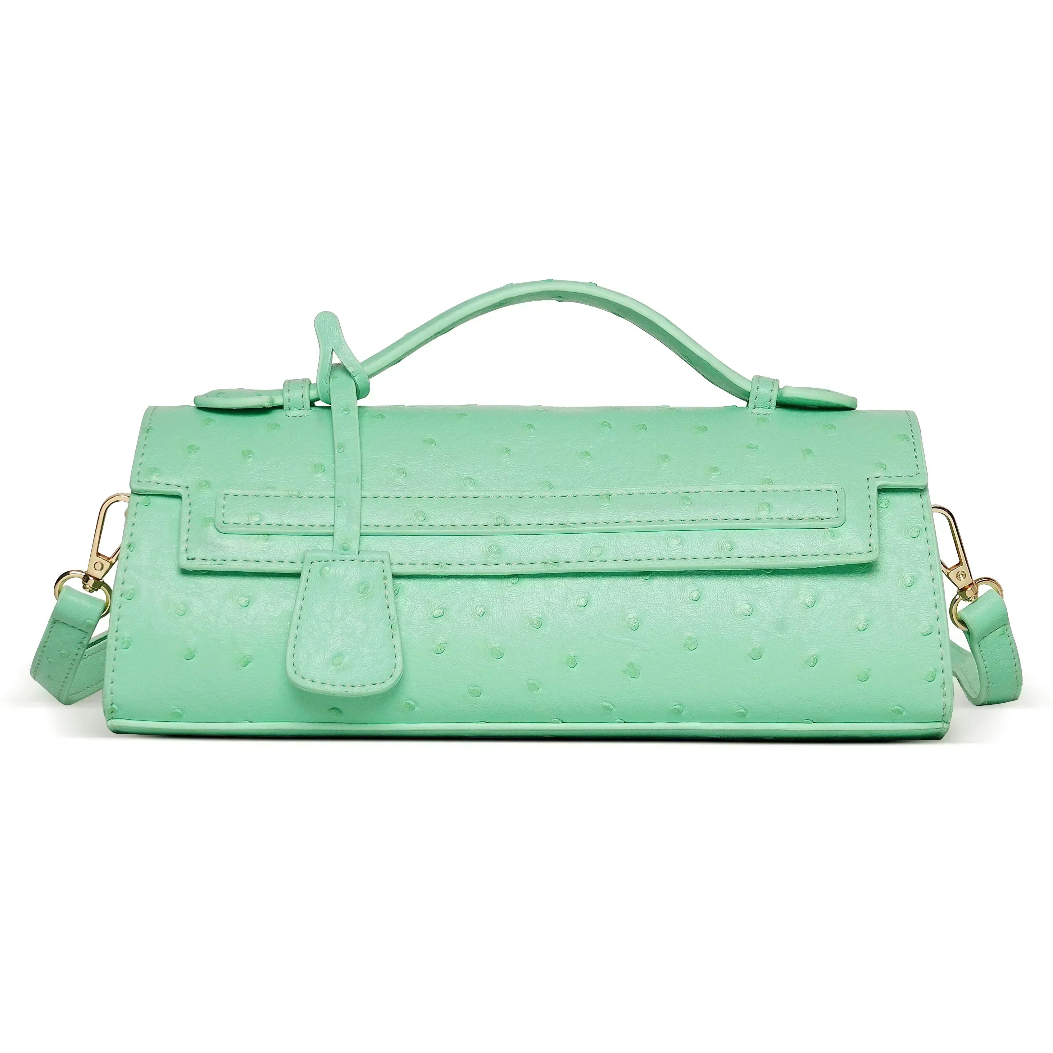 Timeless Elle Petite upscale vegan leather crossbody bag in mint green ostrich premium texture