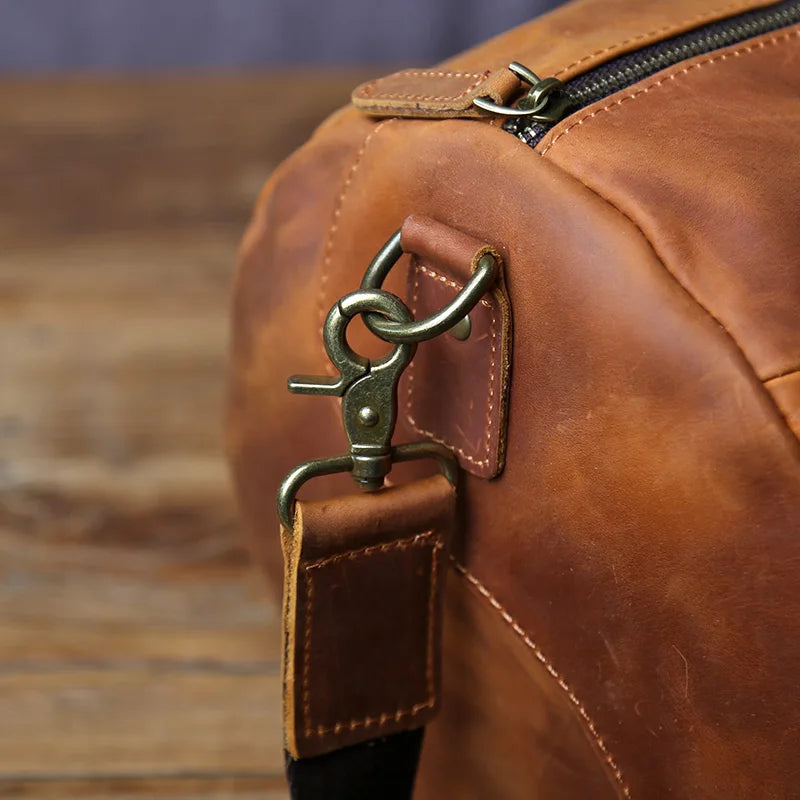horizon leather carry mens brown leather travel duffel bag showcasing strap hook with brass hardware