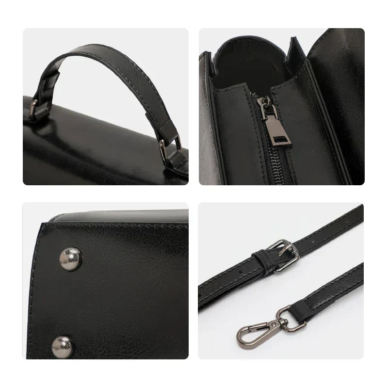 Metro Fold Carry upscale premium structured luxury leather tote with silver rivets and secure closure