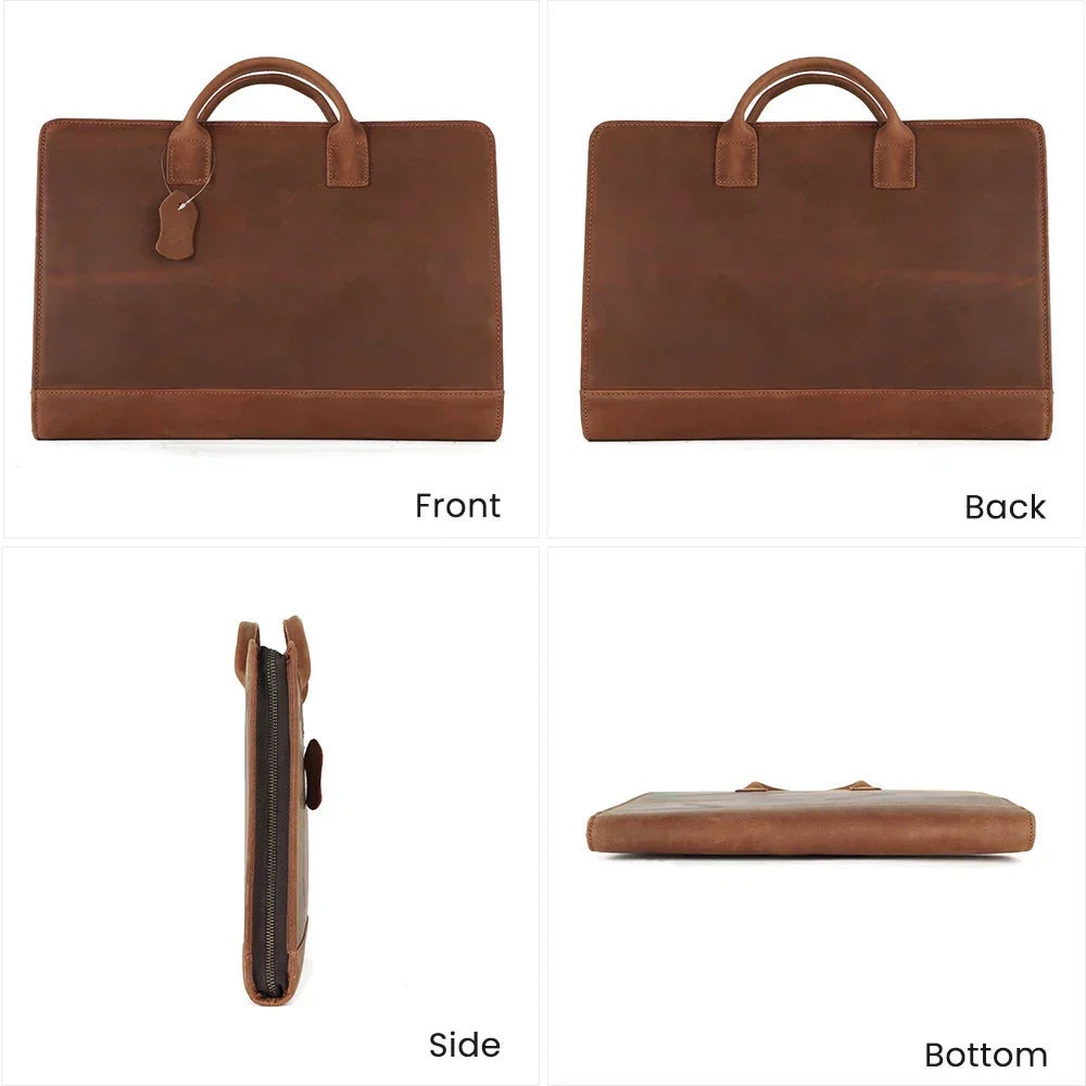 Heritage Ledger Brief brown full grain vintage luxury leather upscale business briefcase profile views