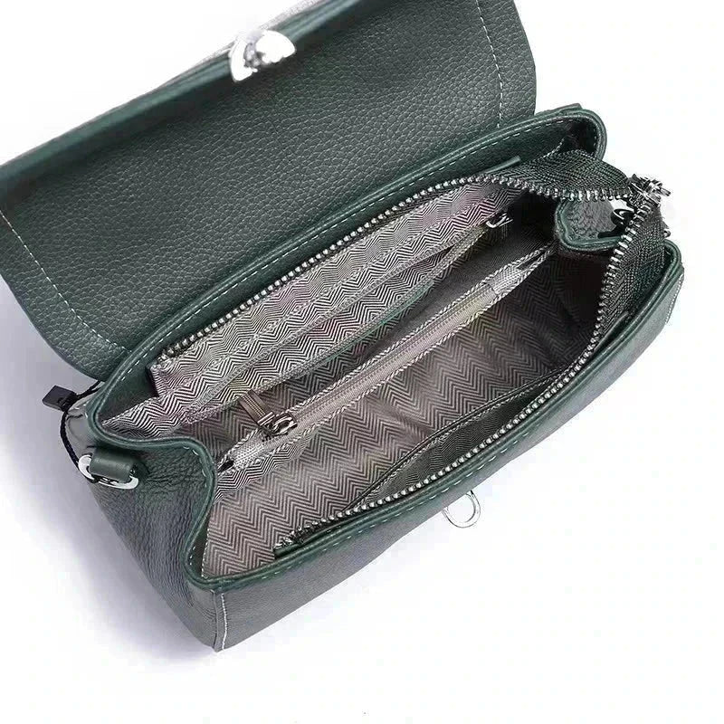 Luxe Croc Carry upscale genuine leather bag interior view with zip compartments and slip pocket
