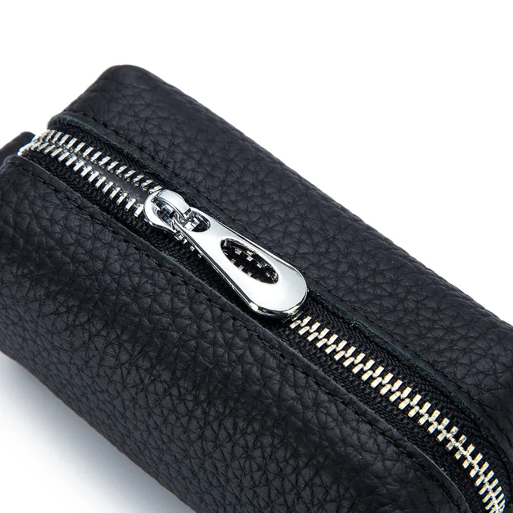 black pocket trio top view zipper leather wallet for a leather shoulder bag