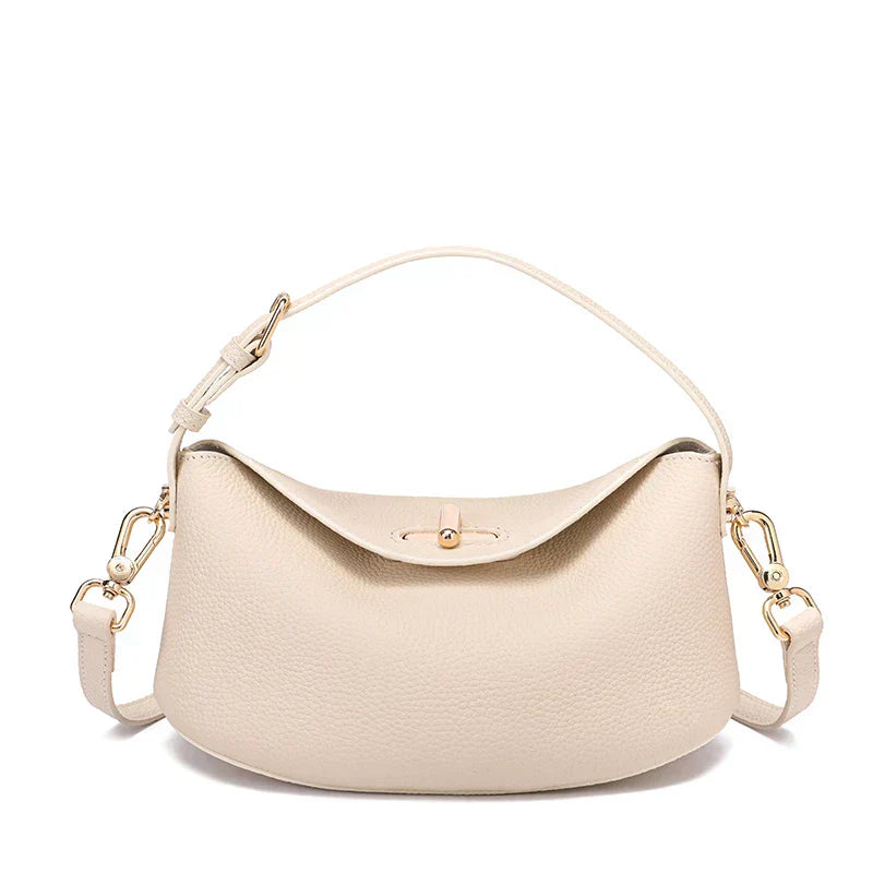 Timeless Arc Tote in ivory real leather front view luxury handbag