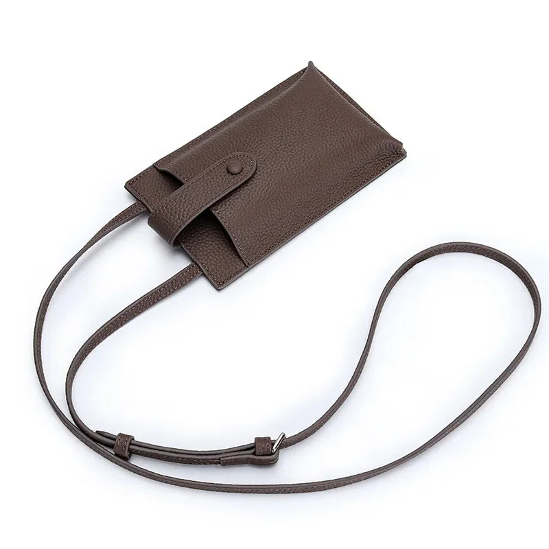 City Snap Carry brown womens genuine leather phone crossbody bag snap front phone pocket compact leather wallet crossbody small leather tote bag