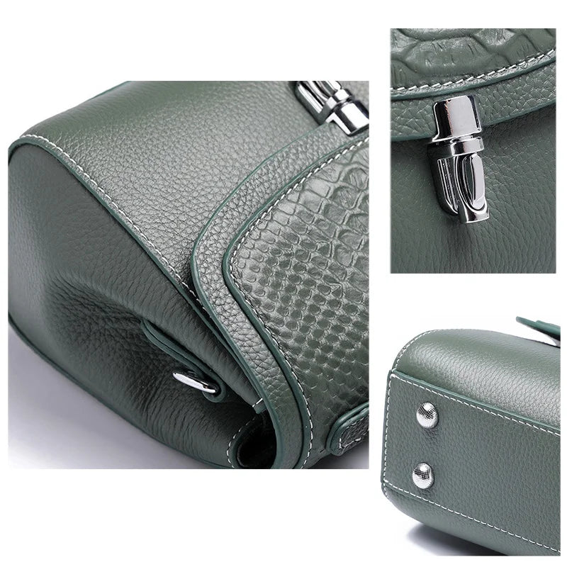 Luxe Croc Carry luxury genuine leather bag close-up of premium silver hardware luxe finishing detail
