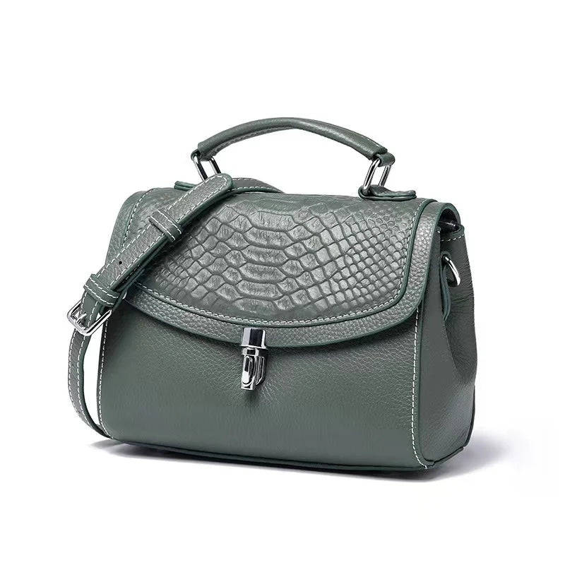 Luxe  Croc  Carry in green croc-textured premium genuine leather crossbody luxe bag with detachable adjustable strap