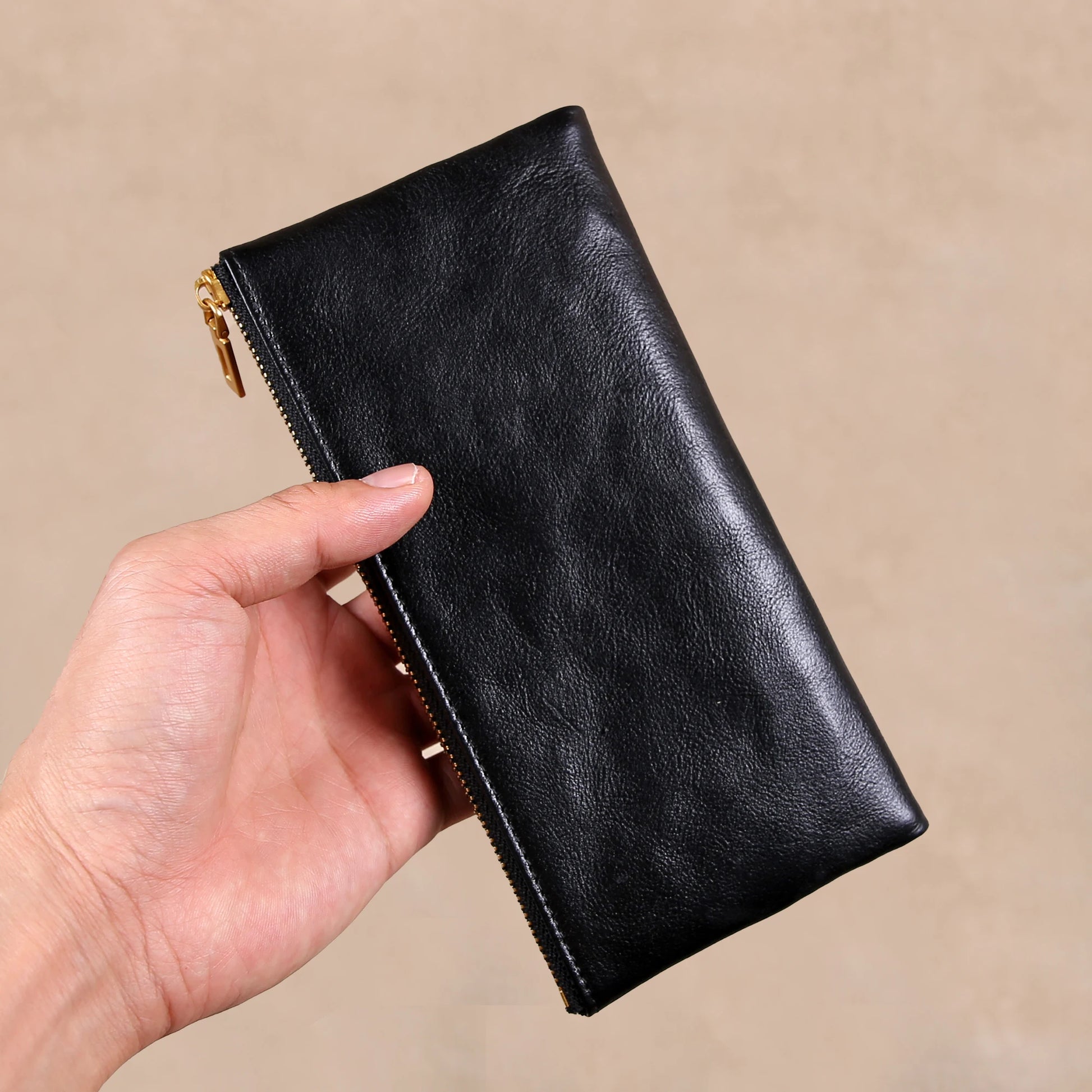 black leather hand bag style long zip wallet