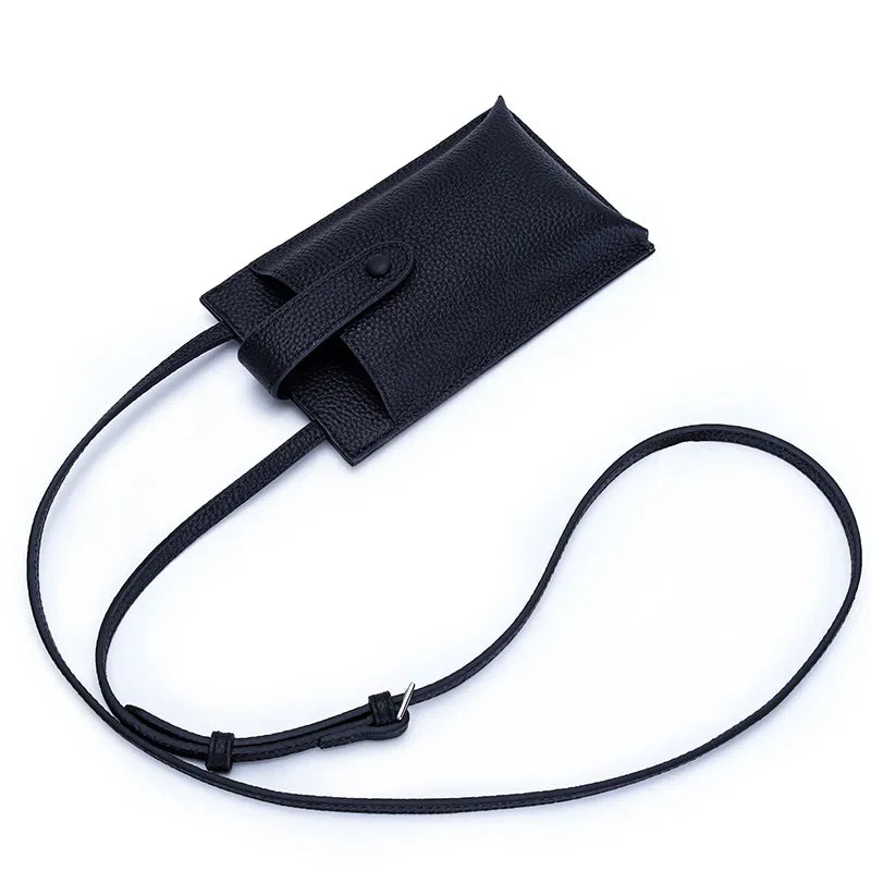 City Snap Carry black womens genuine leather phone crossbody bag snap front phone pocket adjustable shoulder strap compact leather wallet crossbody tote