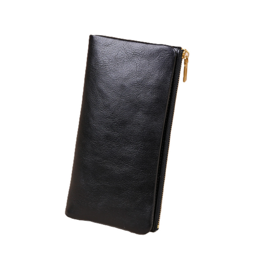 prestige long zip black leather clutch bag wallet