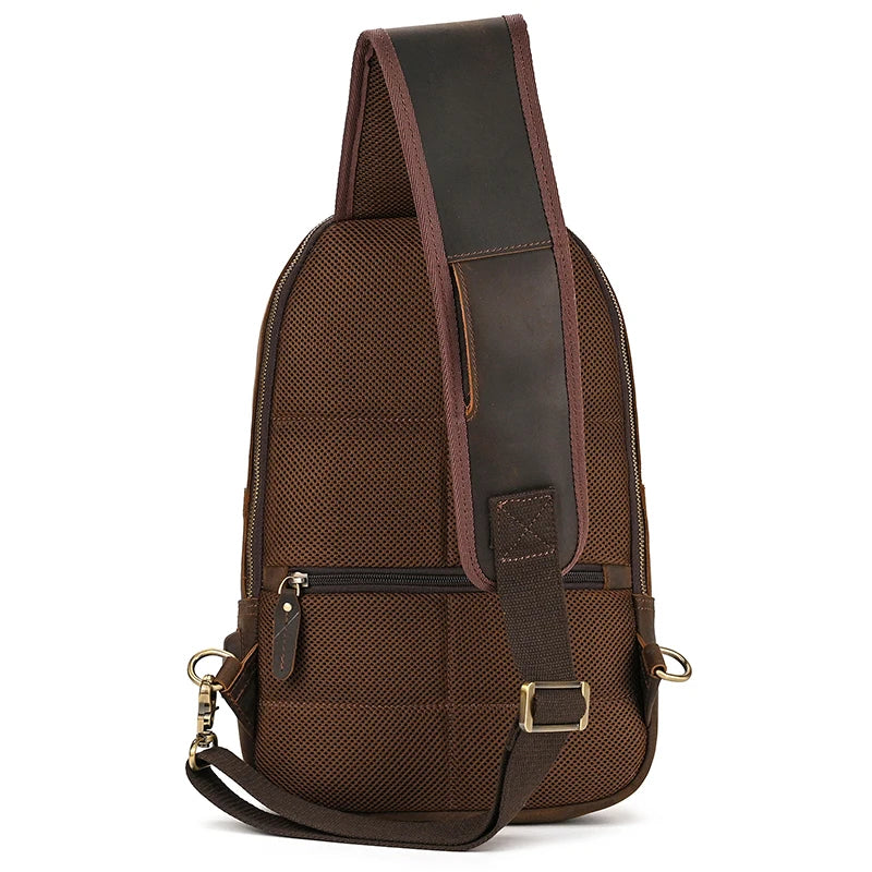 Frontier Leather Sling men's brown leather and fabric crossbody sling bag with adjustable strap