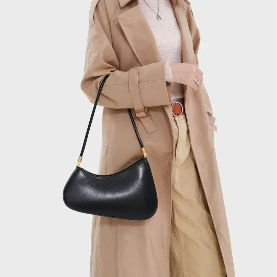 Timeless Arc Carry premium genuine leather black handbag styled tote outfit