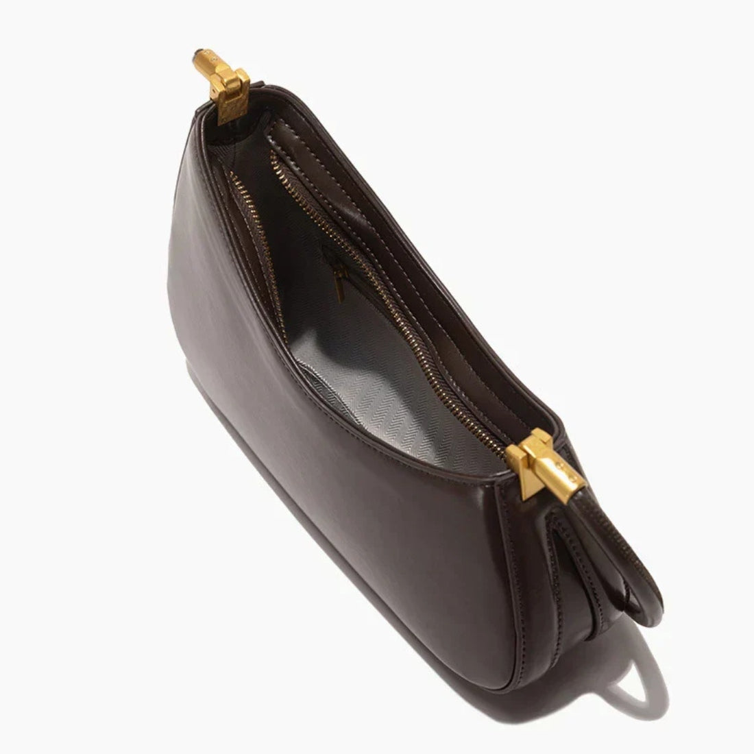 Timeless Arc Carry luxury genuine leather close up top view in chocolate brown
