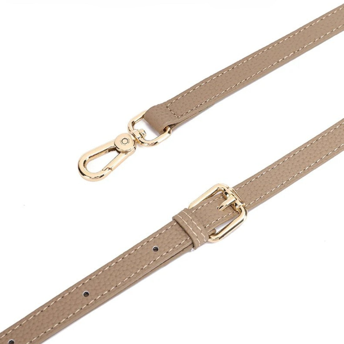 Timeless Arc Tote in taupe luxury leather strap details close-up