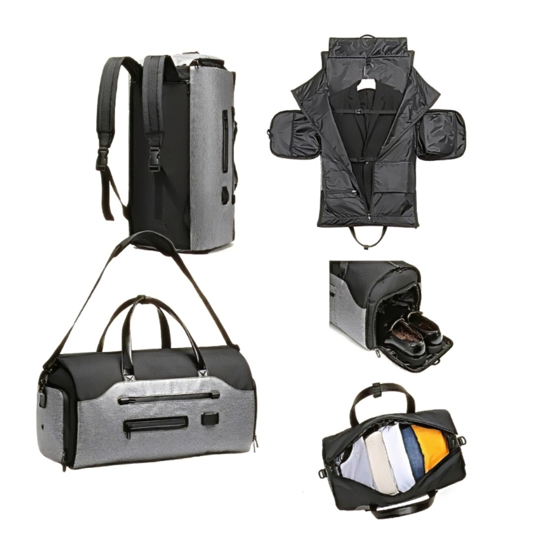 waterproof mens weekender bag grey black color axis travel companion multiple angles of spacious storage options