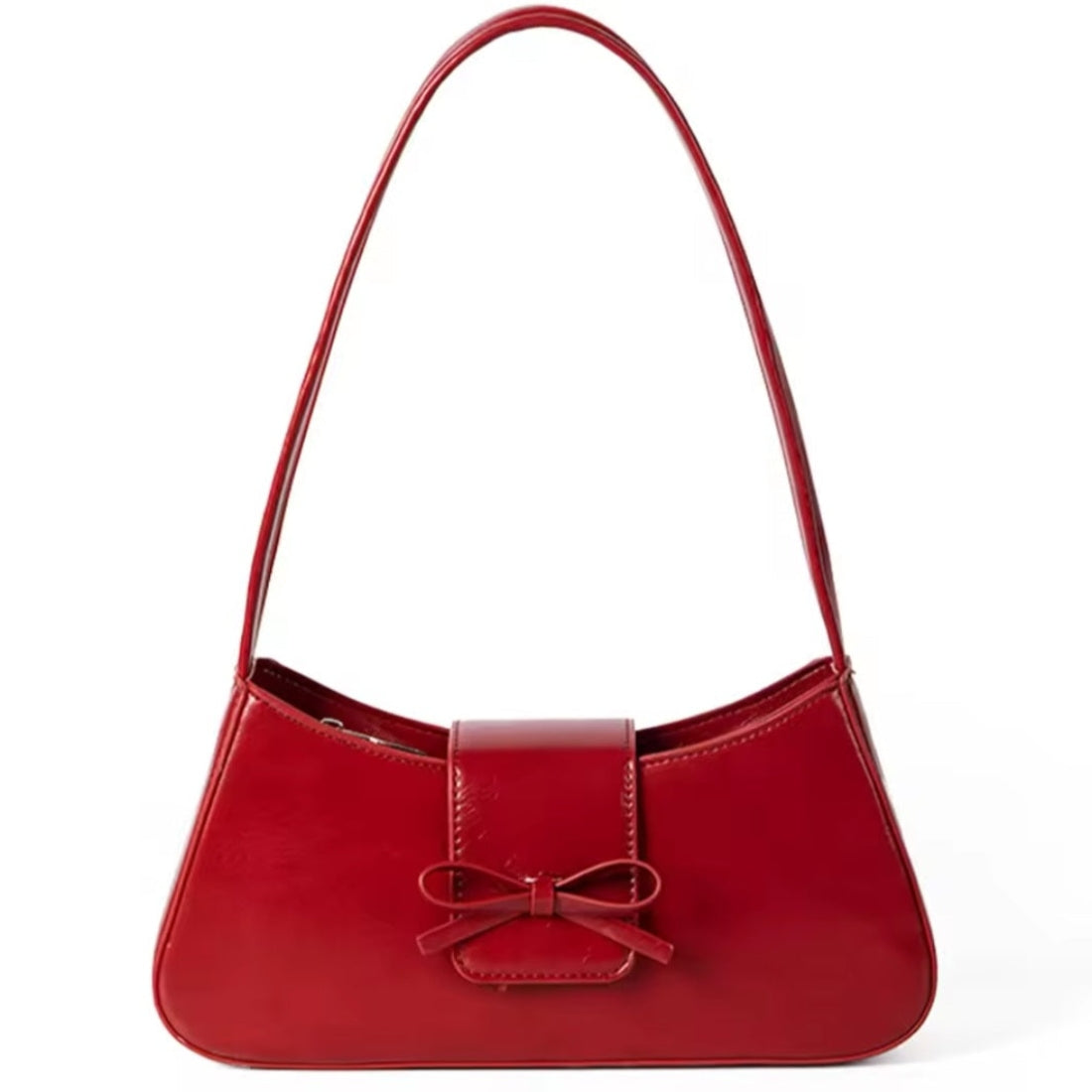 Timeless Bow Carry red vegan leather handbag luxury compact design with feminine bow accent