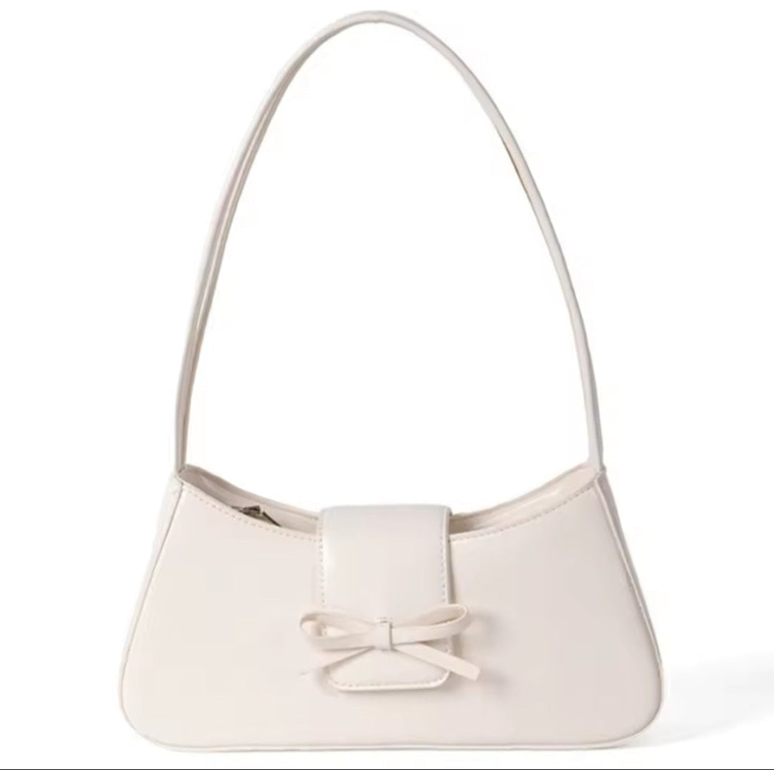 Timeless Bow Carry white upscale vegan luxury leather compact handbag refined style with bow accent