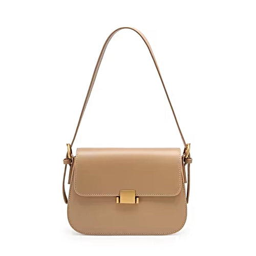 timeless charm satchel apricot cross grain leather handbag structured silhouette flap front gold hasp closure single shoulder strap womens leather crossbody bag