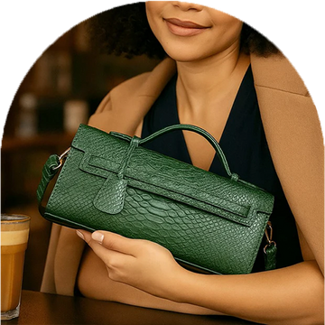 Homepage Timeless Elle Petite premium vegan leather purse in green snake embossed texture compact luxury design