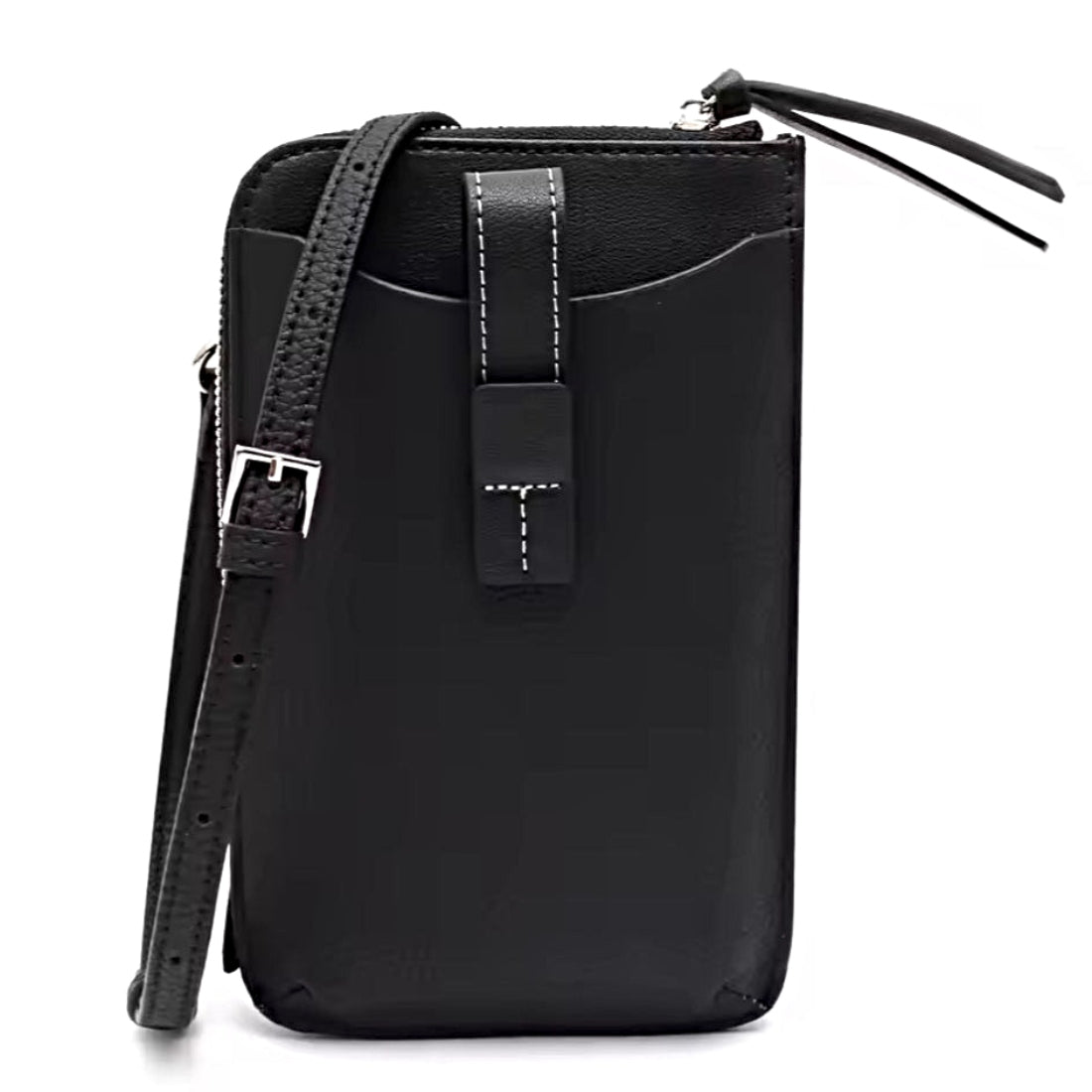 City Snap Carry upscale premium durable black genuine leather crossbody bag with secure snap closure and adjustable strap luxury finish