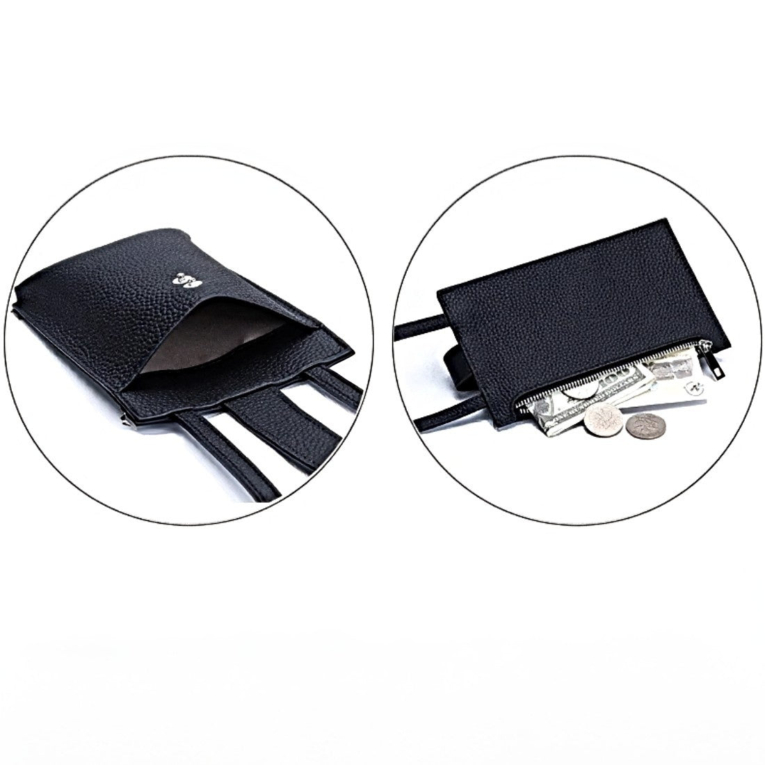 City Snap Carry black womens leather phone crossbody bag snap phone pocket and zipper pocket with money and coins compact leather wallet crossbody tote bag