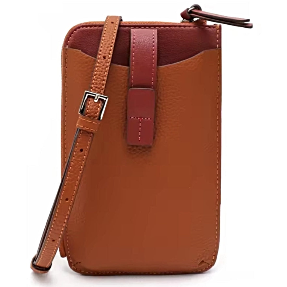 City Snap Carry tan practical durable crossbody bag made from luxury premium genuine leather with a premium secure snap closure and adjustable strap shown upright
