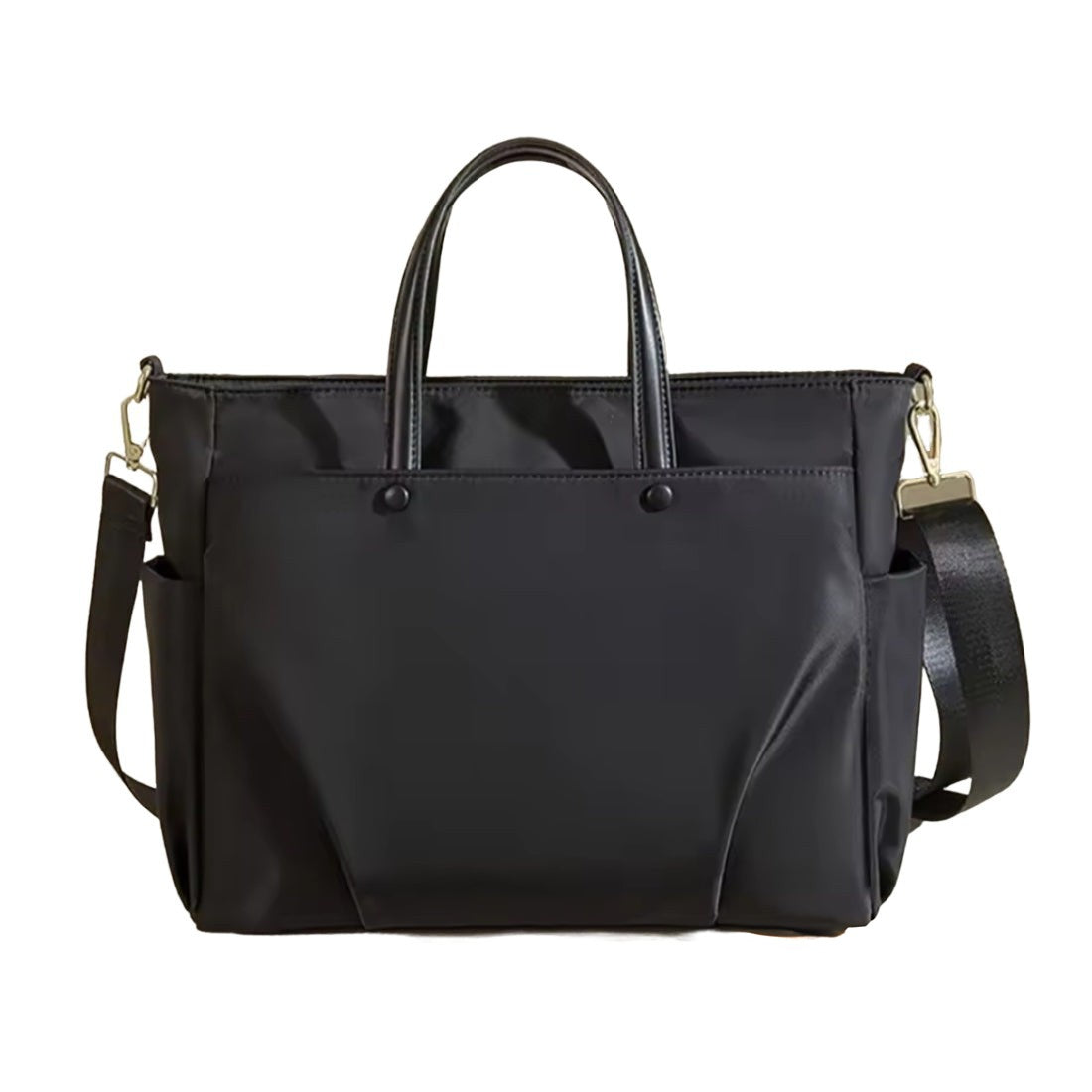 Upscale Timeless Commuter Tote in black with premium waterproof Oxford fabric dual compartments padded laptop sleeve and multiple exterior pockets